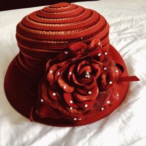 Rust Velvet Cloche Brim Hat Kentucky Derby